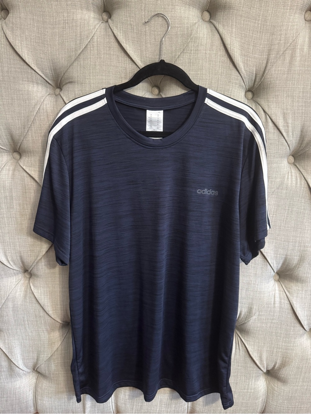 adidas Navy Short-Sleeve Tee with White Shoulder Stripes